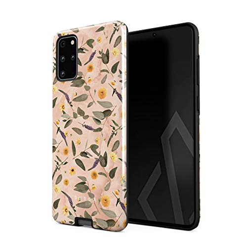 BURGA Handyhülle Kompatibel mit Samsung Galaxy S20 Plus - Peach Marble Blumen Blüten Eukalyptus Blätter Floral Vintage Cute Heavy Duty Stoßfest Dual Layer Hard Shell + Silikon Schutzhülle von BURGA