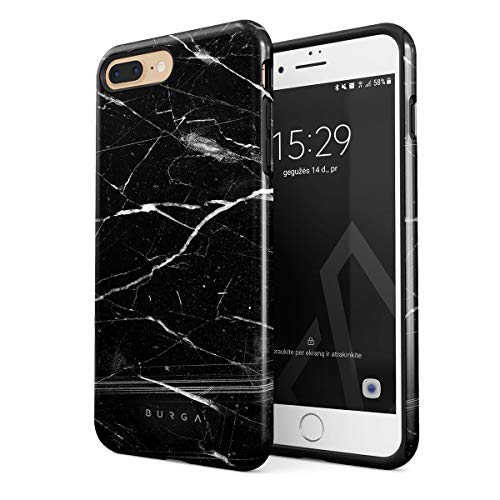 BURGA Handyhülle Kompatibel mit iPhone 7 Plus / 8 Plus - Noir Origin Schwarz Marmor Süße Hülle für Frauen Heavy Duty Stoßfest Dual Layer Hartschale + Silikon Schutzhülle von BURGA