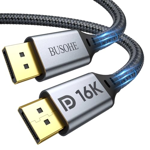 BUSOHE 16K DisplayPort 2.1/2.0 Kabel 1M, 16K DP 2.0 Kabel (16K@60Hz, 8K@120Hz, 4K@240Hz) Unterstützt 80Gbps, HDR, DSC 1.2a, FreeSync&G-Sync, DP Kabel 2.1 Kompatibel mit Laptop TV Gaming Monitor von BUSOHE