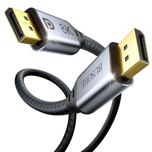 BUSOHE 8K DisplayPort Kabel 1.4 2M, 8K DP 1.4 Kabel (8K@60Hz, 4K@144Hz, 2K@240Hz) Unterstützt 32.4Gbps, HDR, FreeSync, G-Sync, DP zu DP Kabel Kompatibel für Laptop PC TV Gaming Monitor von BUSOHE
