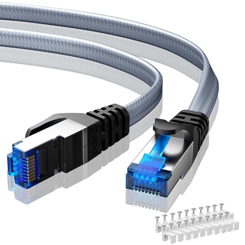 BUSOHE Cat 8 LAN Kabel 10M, 40Gbps 2000MHz Ethernet Kabel Netzwerkkabel, Flach Hochgeschwindigkeits Gigabit RJ45 Patchkabel, Nylon Geflochtener Internet Kabel für Router Modem PS5/4 Switch von BUSOHE