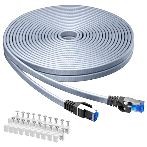 BUSOHE Cat 8 LAN Kabel 20Meter, 40Gbps 2000MHz Ethernet Kabel Netzwerkkabel, Flach Hochgeschwindigkeits Gigabit RJ45 Patchkabel, Geflochtener Internetkabel Kompatibel mit PC, Router, Modem von BUSOHE
