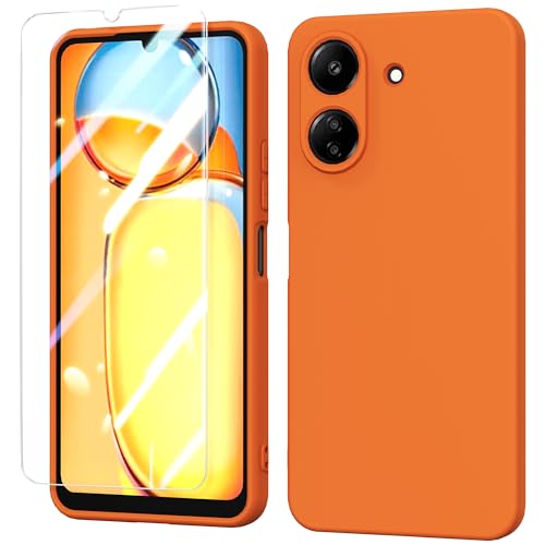 BUTISHIYU Handyhülle kompatibel mit Xiaomi Redmi 13C 4G 2024 Silikon Hülle + Schutzfolie,Dünne Weiche TPU Schutzhülle Schutz für Xiaomi Redmi 13C 4G - Orange von BUTISHIYU