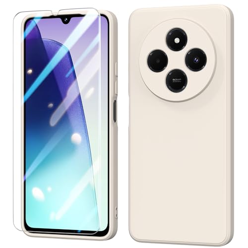 BUTISHIYU Hülle für Xiaomi Redmi 14C Handyhülle + Schutzfolie,Liquid Silikon Schutzhülle mit Redmi 14C TPU Case Kratzfest Stoßfest Fallschutz Schutzhülle für Xiaomi Redmi 14C (6.88") - Beige von BUTISHIYU