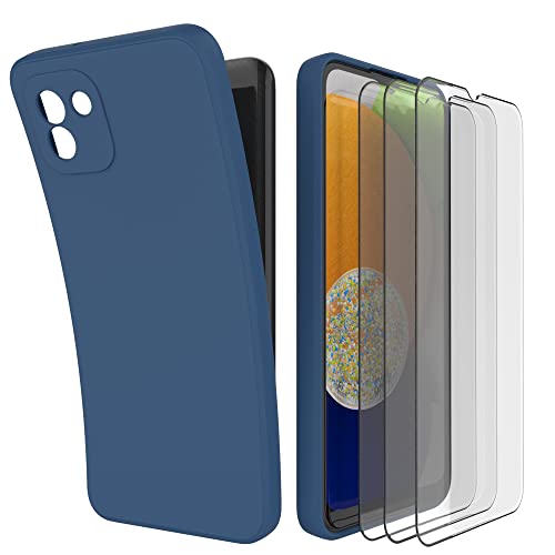 BUTISHIYU kompatibel mit Samsung Galaxy A03 2022 Silikon Hülle + 3 Stück Schutzfolie,Dünne Schutz Flüssig Handyhülle Schutz für Samsung Galaxy A03 - Blau von BUTISHIYU