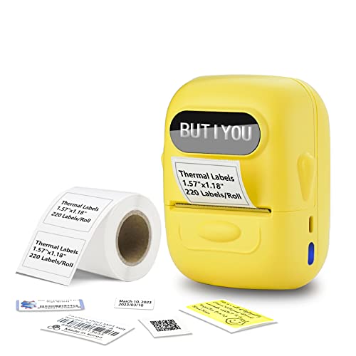 BUTIYOU P50 Thermo-Etikettendrucker, kabelloser Mini-Bluetooth-Thermo-Etikettendrucker für Barcode, Adresse, Kleidung, kleine Unternehmen, Zuhause, 5,1 cm (2 Zoll) tragbare Aufklebermaschine (gelb) von BUTIYOU