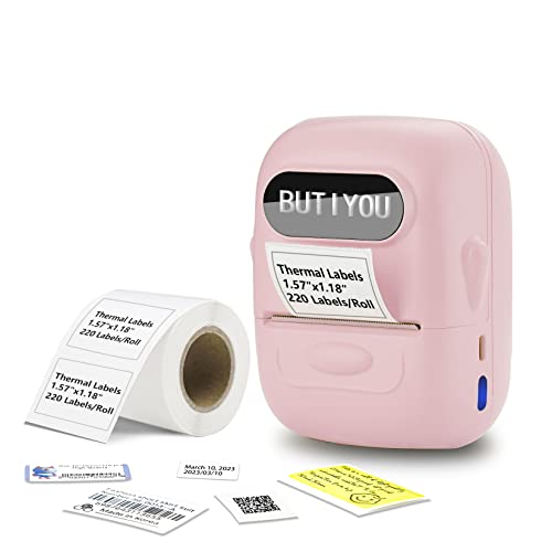 BUTIYOU P50 Thermo-Etikettendrucker, kabelloser Mini-Bluetooth-Thermo-Etikettendrucker für Barcode, Adresse, Kleidung, kleine Unternehmen, Zuhause, 5,1 cm (2 Zoll) tragbare Aufklebermaschine (rosa) von BUTIYOU