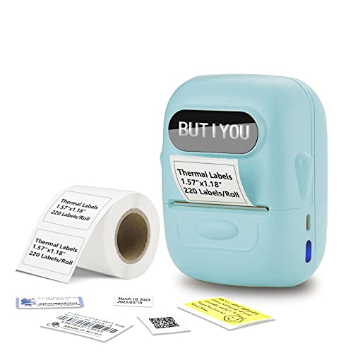 BUTIYOU P50 Thermo-Etikettendrucker, kabelloser Mini-Bluetooth-Thermo-Etikettendrucker für Barcode, Adresse, Kleidung, kleine Unternehmen, Zuhause, 5,1 cm tragbare Aufklebermaschine (blau) von BUTIYOU