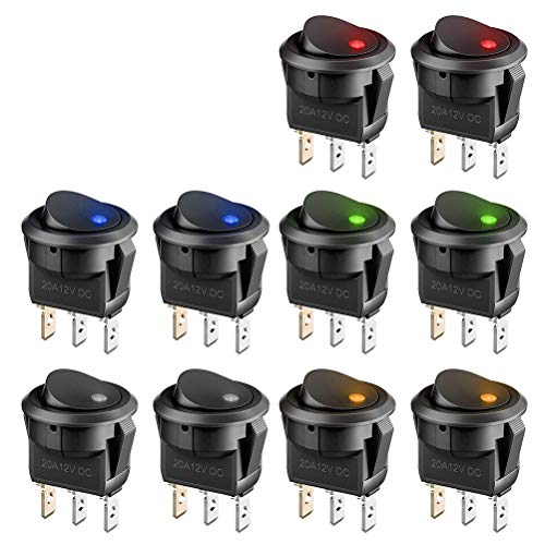 BUYGOO 10PCS Wippschalter 12V Rund Kippschalter KFZ Schalter 12V beleuchtet, DC 12V 20A LED Auto Wippschalter KFZ Ein Aus Schalter 3 Polig mit 5 LED Farbe BUYGOO 10PCS Wippschalter 12V Rund Kippschalter KFZ Schalter 12V beleuchtet, DC 12V 20A LED Auto Wippschalter KFZ Ein Aus Schalter 3 Polig mit 5 LED Farbe von BUYGOO