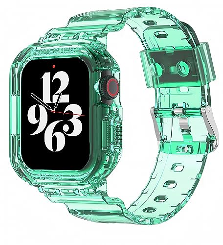 BUZOK Transparentes Apple-Watch-Armband mit Bumper-Schutzhülle für Damen und Herren, robuste G-Shock-Hülle für Ultra iWatch Serie 8, 7, 6, 5, 4, 3, 2, 1, SE (40 mm/41 mm, grün) von BUZOK