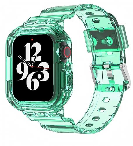 BUZOK Transparentes Apple Watch-Armband mit Stoßfängerhülle für Damen und Herren, robuste G-Shock-Hülle für Ultra iWatch Serie 8, 7, 6, 5, 4, 3, 2, 1 SE (40 mm/41 mm, Grün) von BUZOK