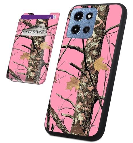 BVCLKJPOI Für Motorola Moto G 5G 2025 Hülle mit Kartenhalter, 2-in-1 Slim TPU Stoßfest Cover + Stick On Wallet Pocket, Anti-Scratch Weiche Schutzhülle für Moto G 2025 (6,7 Zoll), Rosa Camouflage von BVCLKJPOI