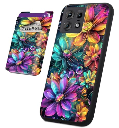 BVCLKJPOI Schutzhülle für Motorola Edge 50 Pro mit Kartenhalter, 2-in-1 dünne TPU-Schutzhülle und aufklebbare Brieftaschentasche, kratzfeste, weiche Schutzhülle für Moto Edge Pro 5G (6,7 Zoll), bunte von BVCLKJPOI