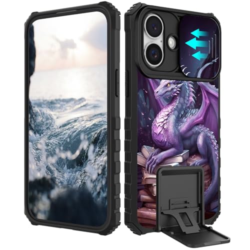 BVCLKJPOI Schutzhülle für iPhone 16 5G, 15,5 cm (6,1 Zoll), mit Schiebe-Kamera-Abdeckung, stoßfest, matt, harte Schutzhülle mit Ständer, schlanke, kratzfeste, langlebige Handyhülle für iPhone 16 (2024 von BVCLKJPOI