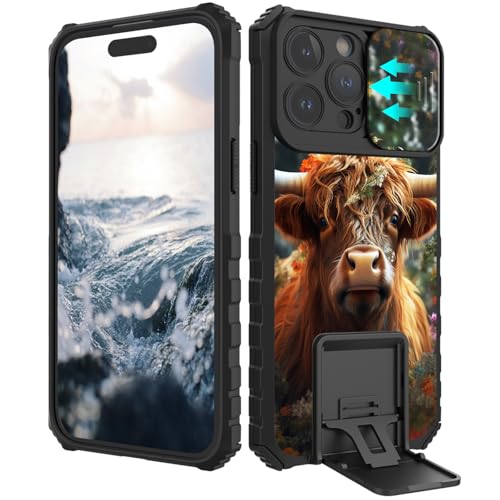 BVCLKJPOI Schutzhülle für iPhone 16 Pro Max, 17,5 cm (6,9 Zoll), mit Schiebe-Kamera-Abdeckung, stoßfest, matt, harte Schutzhülle mit Ständer, schmal, kratzfest, langlebig, niedliche Kuh von BVCLKJPOI