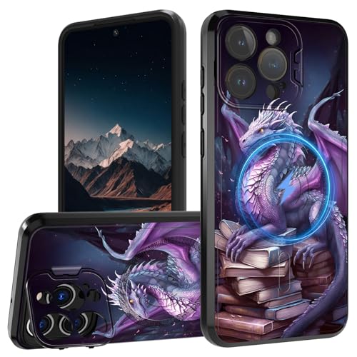 Magnetische Schutzhülle für iPhone 16 Pro Max mit Ständer, integrierter, unsichtbarer Ständer, kompatibel mit MagSafe, doppellagige, robuste, sturzfeste Schutzhülle, lila Drachenbücher Magnetische Schutzhülle für iPhone 16 Pro Max mit Ständer, integrierter, unsichtbarer Ständer, kompatibel mit MagSafe, doppellagige, robuste, sturzfeste Schutzhülle, lila Drachenbücher von BVCLKJPOI