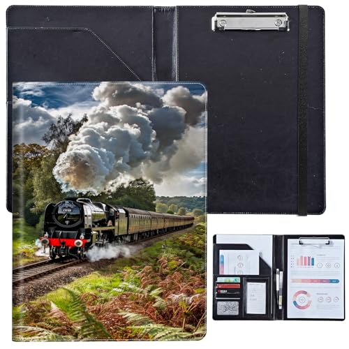 PU-Leder-Portfolio für Damen, Lebenslauf-Mappe für Interviews, professioneller Business-Organizer mit Dokumentenhalter, Kartenfächern und Stiftschlaufe, passend für Klemmbrett im A4-Format, Dampfzug PU-Leder-Portfolio für Damen, Lebenslauf-Mappe für Interviews, professioneller Business-Organizer mit Dokumentenhalter, Kartenfächern und Stiftschlaufe, passend für Klemmbrett im A4-Format, Dampfzug von BVCLKJPOI
