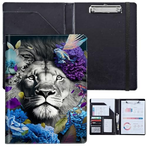 PU-Leder-Portfolio für Damen, Lebenslauf-Mappe für Interviews, professioneller Business-Organizer mit Dokumentenhalter, Kartenfächern und Stiftschlaufe, passend für Klemmbrett im A4-Format, Blumenlöwe PU-Leder-Portfolio für Damen, Lebenslauf-Mappe für Interviews, professioneller Business-Organizer mit Dokumentenhalter, Kartenfächern und Stiftschlaufe, passend für Klemmbrett im A4-Format, Blumenlöwe von BVCLKJPOI