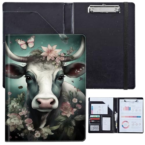 PU-Leder-Portfolio für Damen, Lebenslauf-Mappe für Vorstellungsgespräche, professioneller Business-Organizer mit Dokumentenhalter, Kartenfächern und Stiftschlaufe, passend für Klemmbrett im A4-Format von BVCLKJPOI