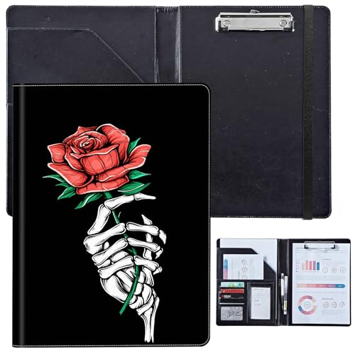 PU-Leder-Portfolio für Damen, Lebenslauf-Mappe für Vorstellungsgespräche, professioneller Business-Organizer mit Dokumentenhalter, Kartenfächern und Stiftschlaufe, passend für Klemmbrett im A4-Format von BVCLKJPOI