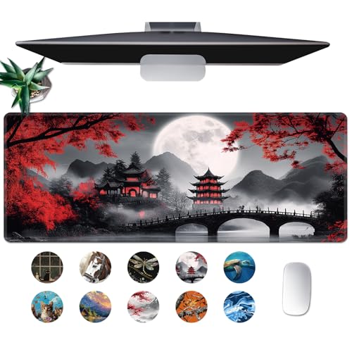 Riverside Full Moon Großes Mauspad, japanische Schreibtischmatte, XXL-Gaming-Tastaturmatte, rutschfeste Gummiunterseite, voll erweitertes Mauspad für Gaming, Büro, Zuhause, 80 x 40 cm Riverside Full Moon Großes Mauspad, japanische Schreibtischmatte, XXL-Gaming-Tastaturmatte, rutschfeste Gummiunterseite, voll erweitertes Mauspad für Gaming, Büro, Zuhause, 80 x 40 cm von BVDIKMI