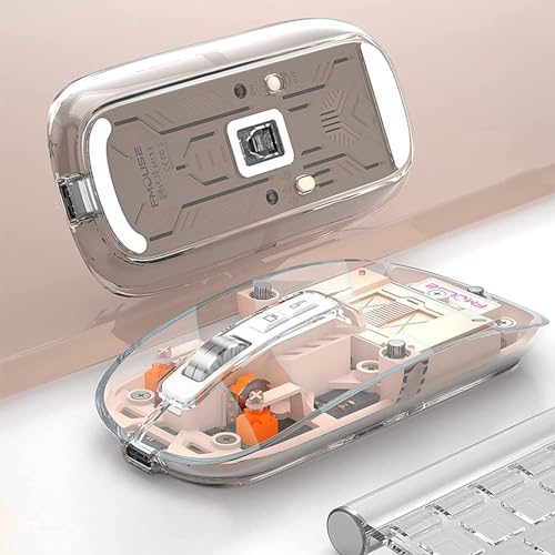 Kabellose Maus, transparent, Bluetooth-Maus und 2,4 GHz, kabellose Maus, wiederaufladbar, ergonomisch, schlank, kabellos, 4 DPI, verstellbar, kompatibel mit PC, Mac, Laptop, Chromebook (Rosa) von BVI BOOMERVIVI
