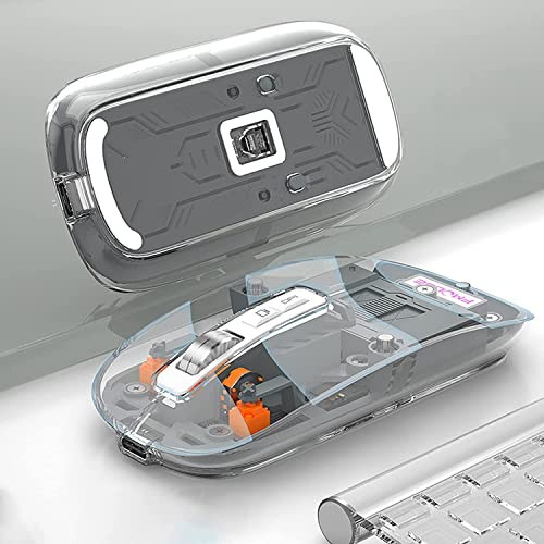 Kabellose Maus, transparent, Bluetooth und 2,4 GHz, kabellose Maus, wiederaufladbar, ergonomisch, dünn, 4 DPI, verstellbar, kompatibel mit PC, Mac, Laptop, Chromebook (grau) von BVI BOOMERVIVI