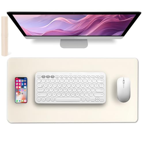 PU Leder Tischunterlage, PVC Schreibtischunterlage, 80 x 40cm Mauspad Laptop Tischunterlage für Büro- oder Heimbereich Doppelseitig Abwischbares Rutschfest (Beige) von BVI BOOMERVIVI