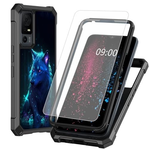BWEGRHE Cosmic Wolf-Design für TCL 40 XE 5G Handyhülle mit Displayschutzfolie aus gehärtetem Glas, 2-lagig, stoßfeste TPU-Ecke + integrierter Rahmen für TCL 40 X 5G 17,1 cm (6,7 Zoll) von BWEGRHE