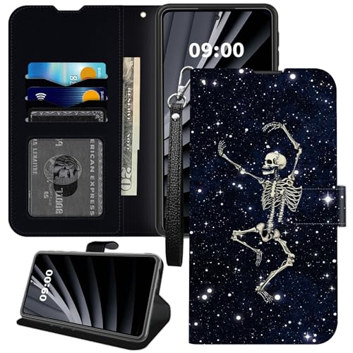 BWEGRHE Dance Skelett-Handyhülle für Cricket Magic 2 5G 2024, AT&T Propel 2 5G, Brieftaschen-Hülle, PU-Leder, TPU, Flip-Magnetschnalle, Kickstand Cover mit Kreditkartenschlitz, Handgelenkschlaufe BWEGRHE Dance Skelett-Handyhülle für Cricket Magic 2 5G 2024, AT&T Propel 2 5G, Brieftaschen-Hülle, PU-Leder, TPU, Flip-Magnetschnalle, Kickstand Cover mit Kreditkartenschlitz, Handgelenkschlaufe von BWEGRHE