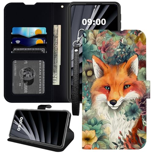 BWEGRHE Fox Flowers Schutzhülle für Cricket Icon 4, PU-Leder mit TPU-Innenseite, Flip-Magnetschnalle, Ständer, mit Kreditkartenschlitz, Handschlaufe BWEGRHE Fox Flowers Schutzhülle für Cricket Icon 4, PU-Leder mit TPU-Innenseite, Flip-Magnetschnalle, Ständer, mit Kreditkartenschlitz, Handschlaufe von BWEGRHE