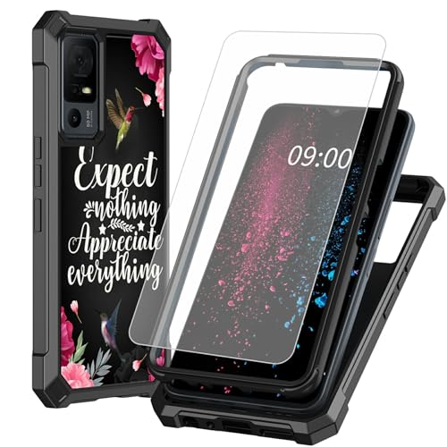 BWEGRHE Humingbird Schutzhülle für TCL 40 XE 5G (6,7 Zoll), Blumendesign, mit Displayschutzfolie aus gehärtetem Glas, 2-lagig, stoßfeste TPU-Ecke + integrierter Rahmen, Stoßfängerhülle für TCL 40 X 5G von BWEGRHE