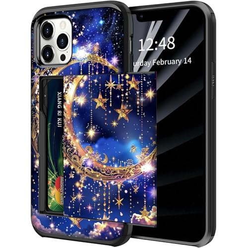 BWEGRHE Moon Dreamcatcher Schutzhülle für iPhone 16 Pro Max (17,5 cm / 6,9 Zoll), Brieftaschen-Schutzhülle mit verstecktem Kartenhalter, zweilagig, Hybrid-Hart-ID-Kartenschlitz, weiche Innenseite aus von BWEGRHE