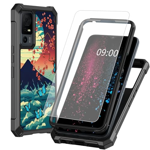 BWEGRHE Mount Fuji Schutzhülle für TCL 40 XE 5G 17,1 cm (6,7 Zoll) TCL 40 XE 5G mit Displayschutzfolie aus gehärtetem Glas, 2-lagig, stoßfeste TPU-Ecke + integrierter Rahmen, Stoßfänger-Design für TCL von BWEGRHE