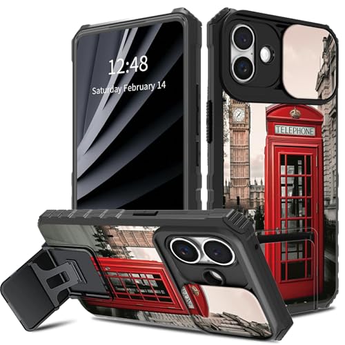 BWEGRHE Rote Telefonzelle im London-Design für iPhone 16 Plus, Hülle mit Schiebe-Kamera-Abdeckung, zweilagig, stoßfest, TPU-Stoßdämpfer, für Herren und Damen, mit klappbarem Ständer (2 BWEGRHE Rote Telefonzelle im London-Design für iPhone 16 Plus, Hülle mit Schiebe-Kamera-Abdeckung, zweilagig, stoßfest, TPU-Stoßdämpfer, für Herren und Damen, mit klappbarem Ständer (2 von BWEGRHE