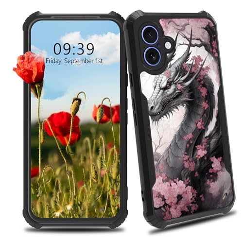 BWEGRHE Sakura Drachen-Design für iPhone 16, für Herren und Damen, schmale Passform, Hartplastik, Stoßschutz, Ecken, stoßfest, kratzfest, Schutzhülle für iPhone 16 BWEGRHE Sakura Drachen-Design für iPhone 16, für Herren und Damen, schmale Passform, Hartplastik, Stoßschutz, Ecken, stoßfest, kratzfest, Schutzhülle für iPhone 16 von BWEGRHE