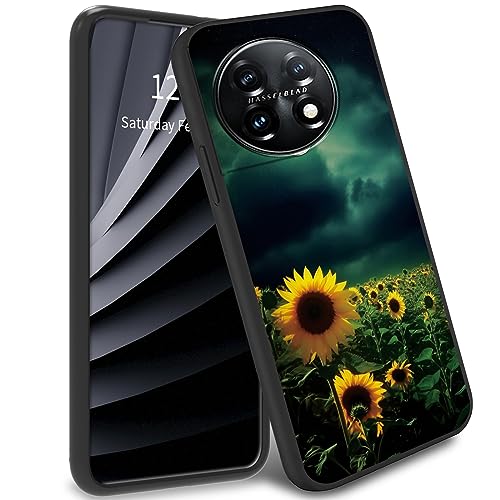 BWEGRHE Schlanke Schutzhülle für OnePlus 11 5G 6,7 Zoll (2023), OnePlus 11 5G, TPU-Stoßdämpfer, Handyhülle mit Mond-Sonnenblumenfeld, weiches Gummi-Silikongehäuse für OnePlus 11 5G 2023 von BWEGRHE