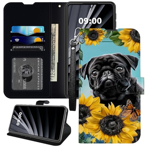 BWEGRHE Schutzhülle für Boost Celero 5G SC, mit Sonnenblumen-Motiv und Mops-Motiv, für Boost Celero 5G SC, Brieftaschenformat, PU-Leder, TPU, Flip-Magnetschnalle, Ständer, mit Kreditkartenschlitz BWEGRHE Schutzhülle für Boost Celero 5G SC, mit Sonnenblumen-Motiv und Mops-Motiv, für Boost Celero 5G SC, Brieftaschenformat, PU-Leder, TPU, Flip-Magnetschnalle, Ständer, mit Kreditkartenschlitz von BWEGRHE