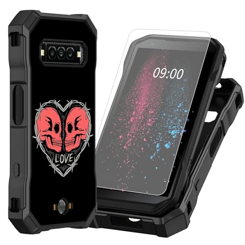 BWEGRHE Schutzhülle für Kyocera DuraForce PRO 3 (E7200) mit Displayschutzfolie aus gehärtetem Glas, 2-lagig, stoßfest, TPU-Ecken, integrierter Rahmen, Stoßfängerhülle für DuraForce PRO 3, Rot von BWEGRHE