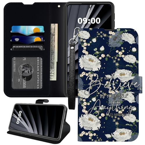 BWEGRHE Schutzhülle für Orbic Joy RC608L mit Bibelzitaten und Blumen, aus PU-Leder mit TPU-Innenseite, Flip-Magnetschnalle, Ständer, mit Kreditkartenschlitz, Handschlaufe von BWEGRHE