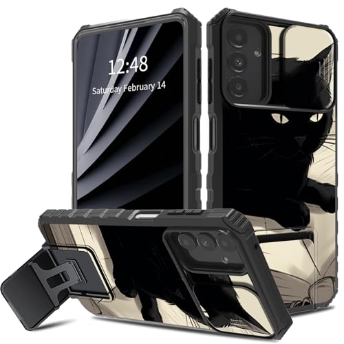 BWEGRHE Schutzhülle für Samsung Galaxy A15 5G mit Schiebe-Kamera-Abdeckung, zweilagig, stoßfest, TPU-Stoßdämpfer, für Herren und Damen, mit klappbarem Ständer (2 Standmöglichkeiten), Schwarz von BWEGRHE