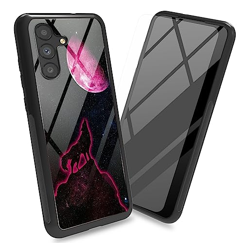 BWEGRHE Schutzhülle für Samsung Galaxy A54 5G, mit Displayschutzfolie, Rückseite aus gehärtetem Glas, Motiv: Wolf, roter Mond, weicher TPU-Stoßfängerrahmen, modisch, für Herren und Damen, für Galaxy BWEGRHE Schutzhülle für Samsung Galaxy A54 5G, mit Displayschutzfolie, Rückseite aus gehärtetem Glas, Motiv: Wolf, roter Mond, weicher TPU-Stoßfängerrahmen, modisch, für Herren und Damen, für Galaxy von BWEGRHE