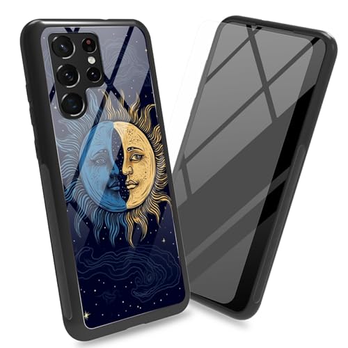 BWEGRHE Schutzhülle für Samsung Galaxy S24 Ultra mit Displayschutzfolie, gehärtetes Glas, Rückabdeckung, Mond, Sonne, Gothic-Design, weicher TPU-Stoßfängerrahmen, für Damen und Herren von BWEGRHE