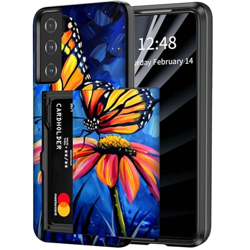 BWEGRHE Schutzhülle für Samsung Galaxy S25, Motiv: Gänseblümchen, Schmetterling, mit verstecktem Kartenhalter, zweilagig, Hybrid-Hart-ID-Kartenschlitz, weiche Innenseite aus Gummi, Stoßfänger für BWEGRHE Schutzhülle für Samsung Galaxy S25, Motiv: Gänseblümchen, Schmetterling, mit verstecktem Kartenhalter, zweilagig, Hybrid-Hart-ID-Kartenschlitz, weiche Innenseite aus Gummi, Stoßfänger für von BWEGRHE