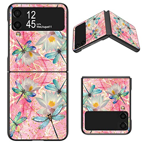 BWEGRHE Schutzhülle für Samsung Galaxy Z Flip 4 5G, schlankes hartes Polycarbonat mit rosa Libellenmuster, stoßfest, kabelloses Laden für Galaxy Z Flip 4 (2022) von BWEGRHE