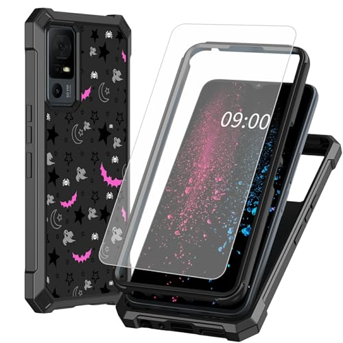 BWEGRHE Schutzhülle für TCL 40 X 5G 17,1 cm (6,7 Zoll), Gothic-Totenkopf-, Mond-, Sternen-, Fledermaus-Design, mit gehärtetem Glas, 2-lagig, stoßfeste TPU-Ecke + integrierter Rahmen, Stoßfängerhülle von BWEGRHE