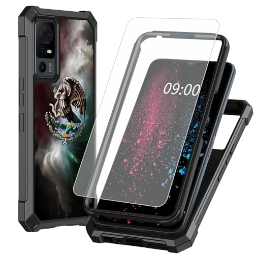 BWEGRHE Schutzhülle für TCL 40 X 5G 17,1 cm (6,7 Zoll), mexikanisches Adler-Design mit Displayschutzfolie aus gehärtetem Glas, 2-lagig, stoßfeste TPU-Ecke + integrierter Rahmen, Stoßfängerhülle von BWEGRHE