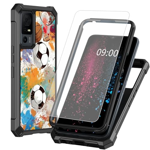 BWEGRHE Schutzhülle für TCL 40 XE 5G, mit Displayschutzfolie aus gehärtetem Glas, 2-lagig, stoßfeste TPU-Ecke + integrierter Rahmen, Stoßfängerhülle für TCL 40 X 5G, 17,1 cm (6,7 Zoll), Fußball-Design von BWEGRHE