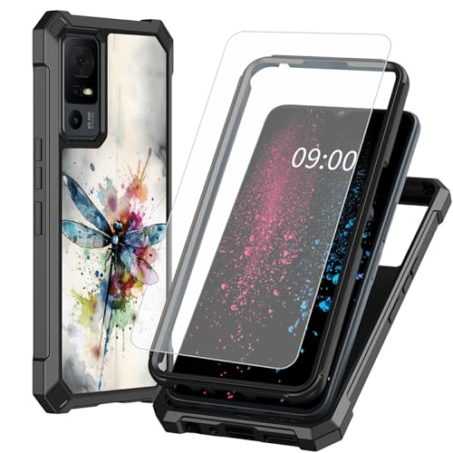 BWEGRHE Schutzhülle für TCL 40 XE 5G, mit Displayschutzfolie aus gehärtetem Glas, 2-lagig, stoßfeste TPU-Ecken und integrierter Rahmen, für TCL 40 X 5G, 17,1 cm (6,7 Zoll), Libellen-Design von BWEGRHE