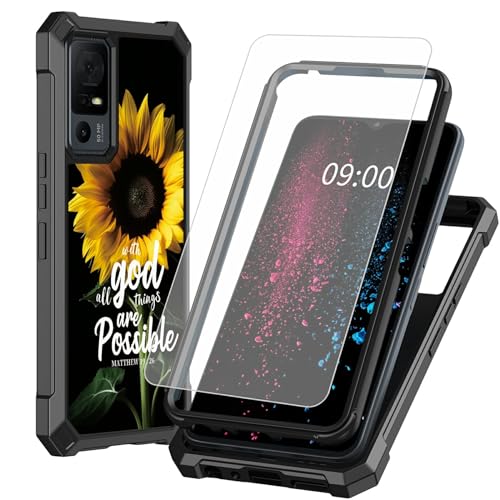 BWEGRHE Schutzhülle für TCL 40 XE 5G 17,1 cm (6,7 Zoll), Bibel-Sonnenblumen-Design mit Displayschutzfolie aus gehärtetem Glas, 2-lagig, stoßfeste TPU-Ecken + integrierter Rahmen, Stoßfängerhülle von BWEGRHE